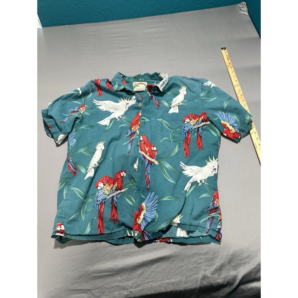 VTG Paradise Found Macaw Cockatoo Button Up Short Sleeve L